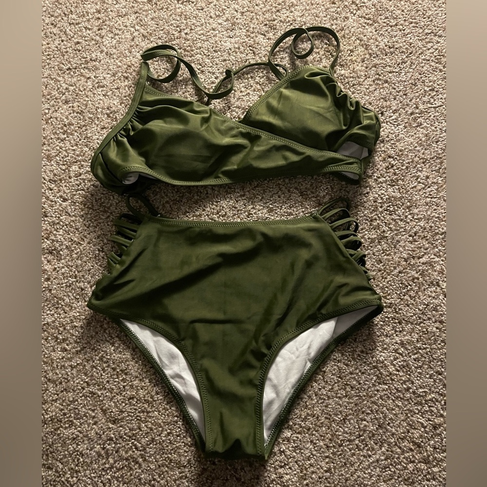 Shein olive green high waisted bikini NWOT
